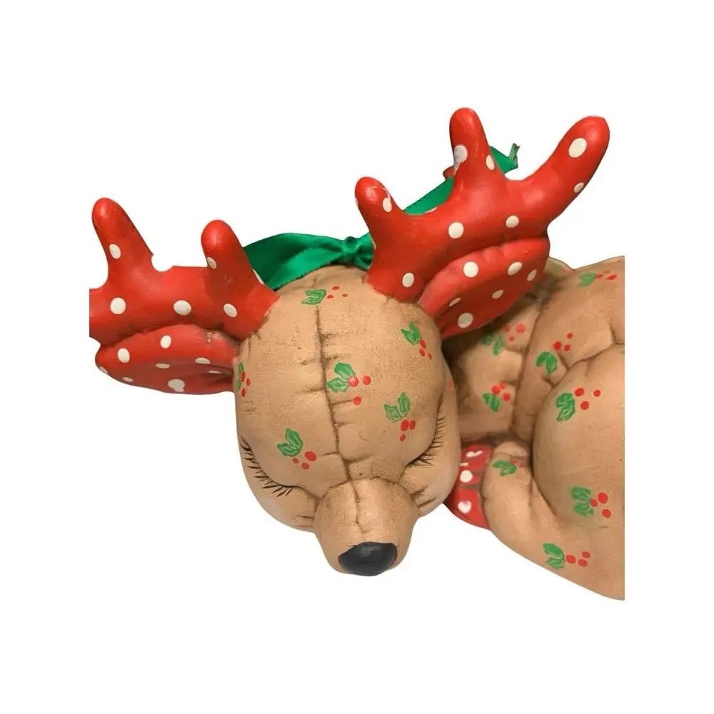 VTG 1980s Ceramic Quilted Reindeer Kimple‎ Figurine Sleeping Deer Christmas